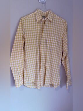 NWOT J Crew Mens Slim Fit Yellow and White Gingham  Organic Cotton Shirt Size M